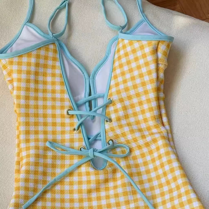 Yüksek Bel Elli Kızıl Monokini Etek Seti