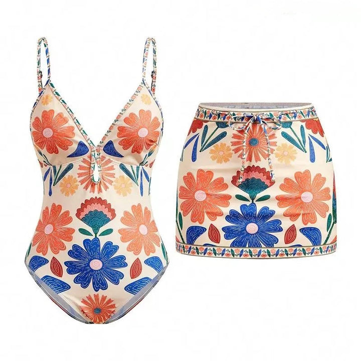 Monako Bloom Yüksek Bel Etekli Monokini Seti