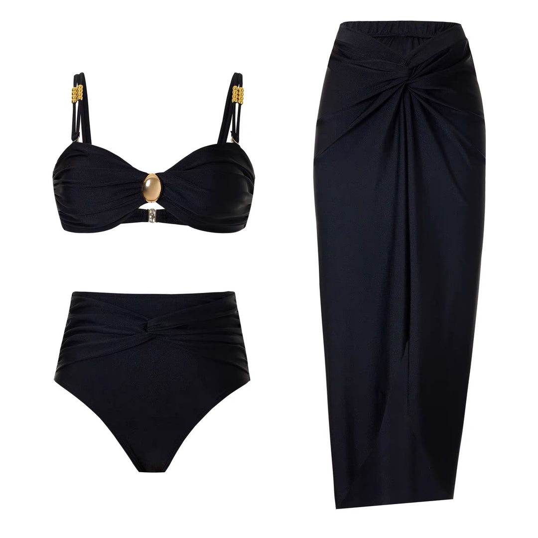 Şarap Renkli Yüksek Bel Bikini Seti