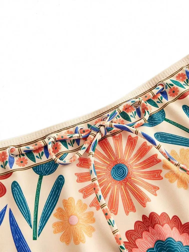 Monako Bloom Yüksek Bel Etekli Monokini Seti
