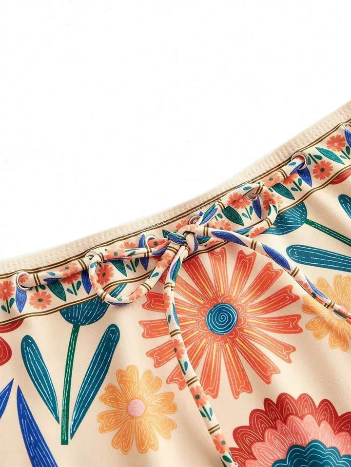 Monako Bloom Yüksek Bel Etekli Monokini Seti