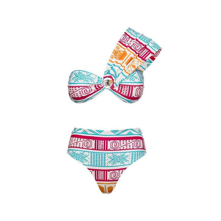Çok Renkli Yüksek Bel Bikini Üç Parça Seti