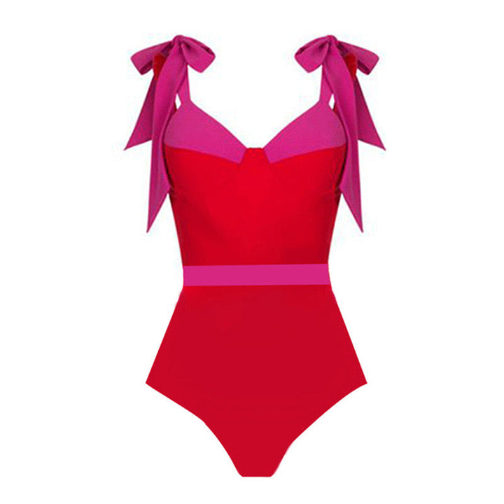 Renk Bloklu Düğüm Detaylı Bikini ve Pareo Seti