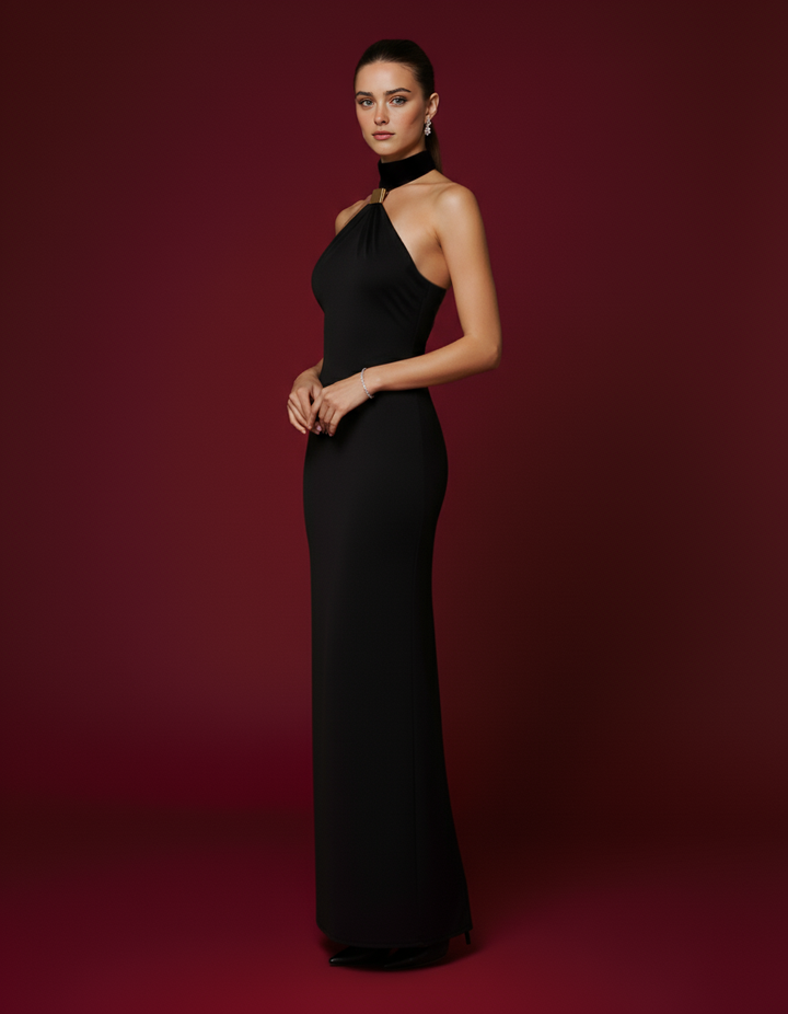 İnes Halter Yaka Lüks Maxi Elbise