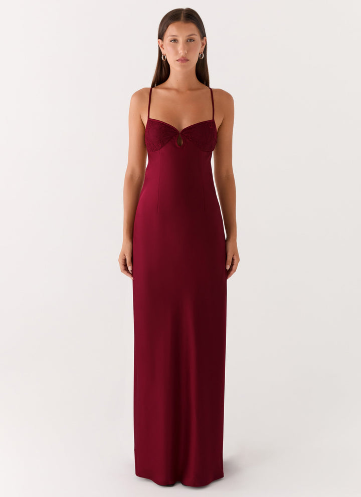 Bordo Joanie Maxi Elbise