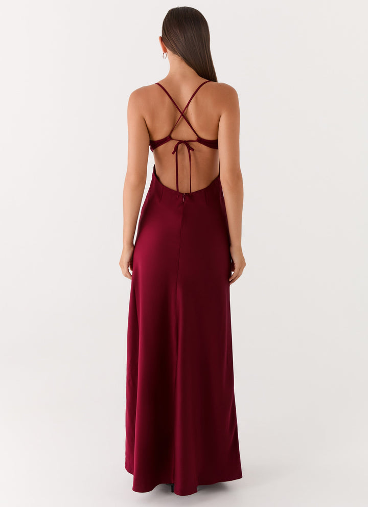 Bordo Joanie Maxi Elbise