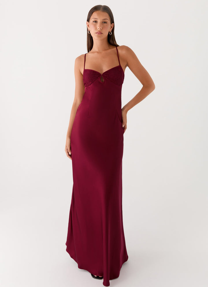 Bordo Joanie Maxi Elbise