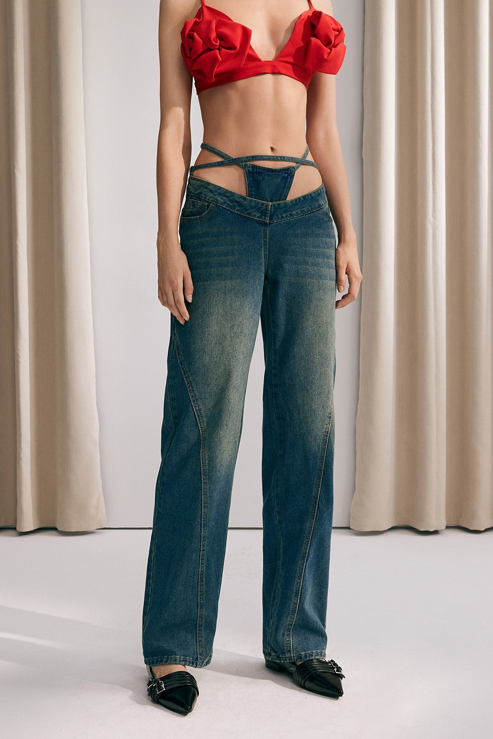 Keyla Yüksek Bel Bağcıklı Jean