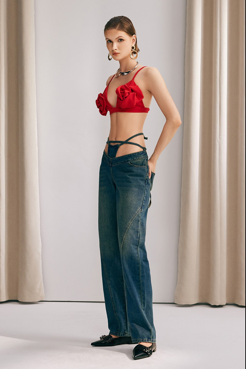 Keyla Yüksek Bel Bağcıklı Jean