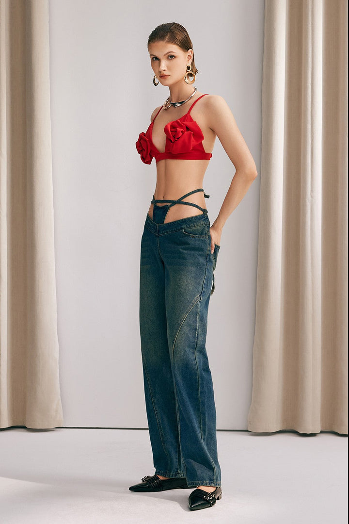 Keyla Yüksek Bel Bağcıklı Jean
