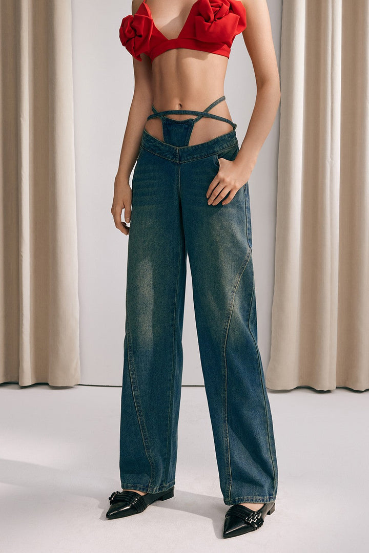 Keyla Yüksek Bel Bağcıklı Jean