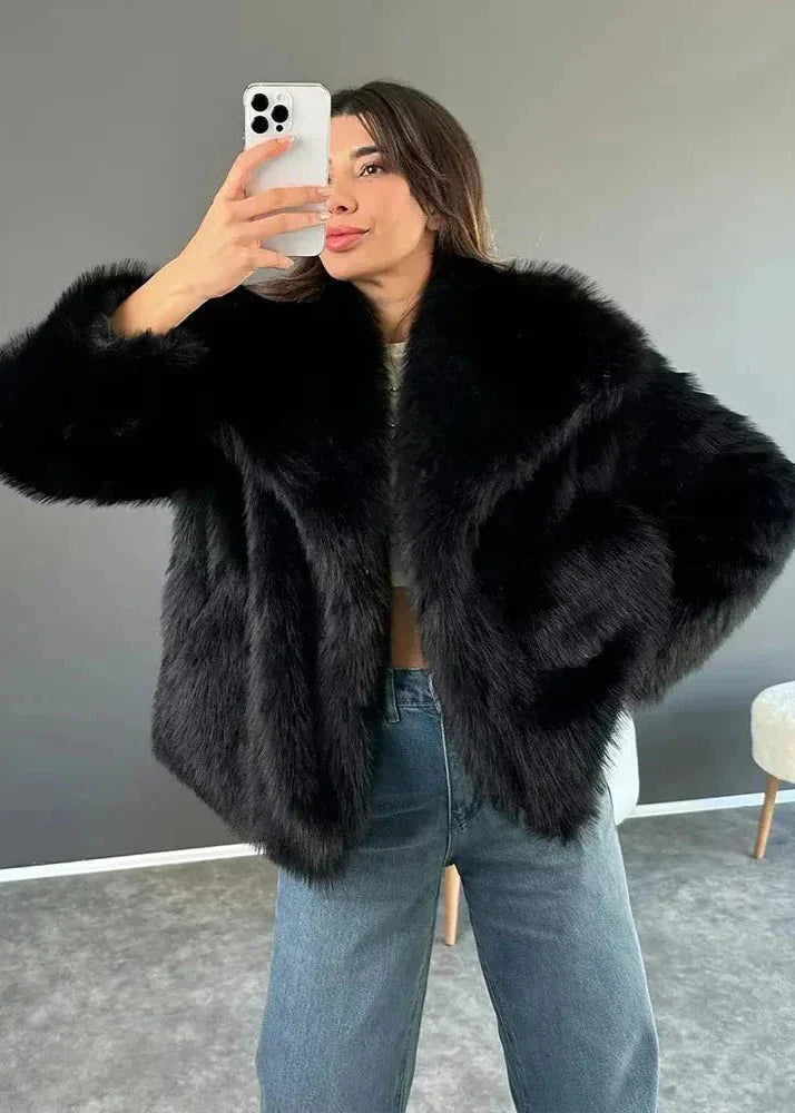Yüksek Bel Lüks Yapay Kürk Kış Kabanı