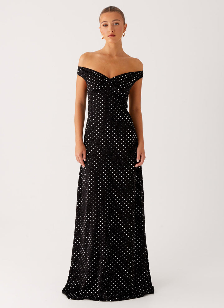 Melany Siyah Puantiye Maxi Elbise