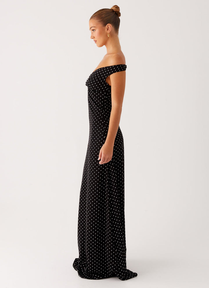 Melany Siyah Puantiye Maxi Elbise