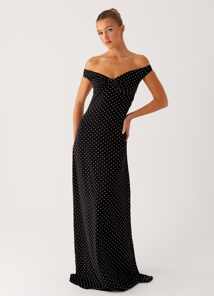 Melany Siyah Puantiye Maxi Elbise
