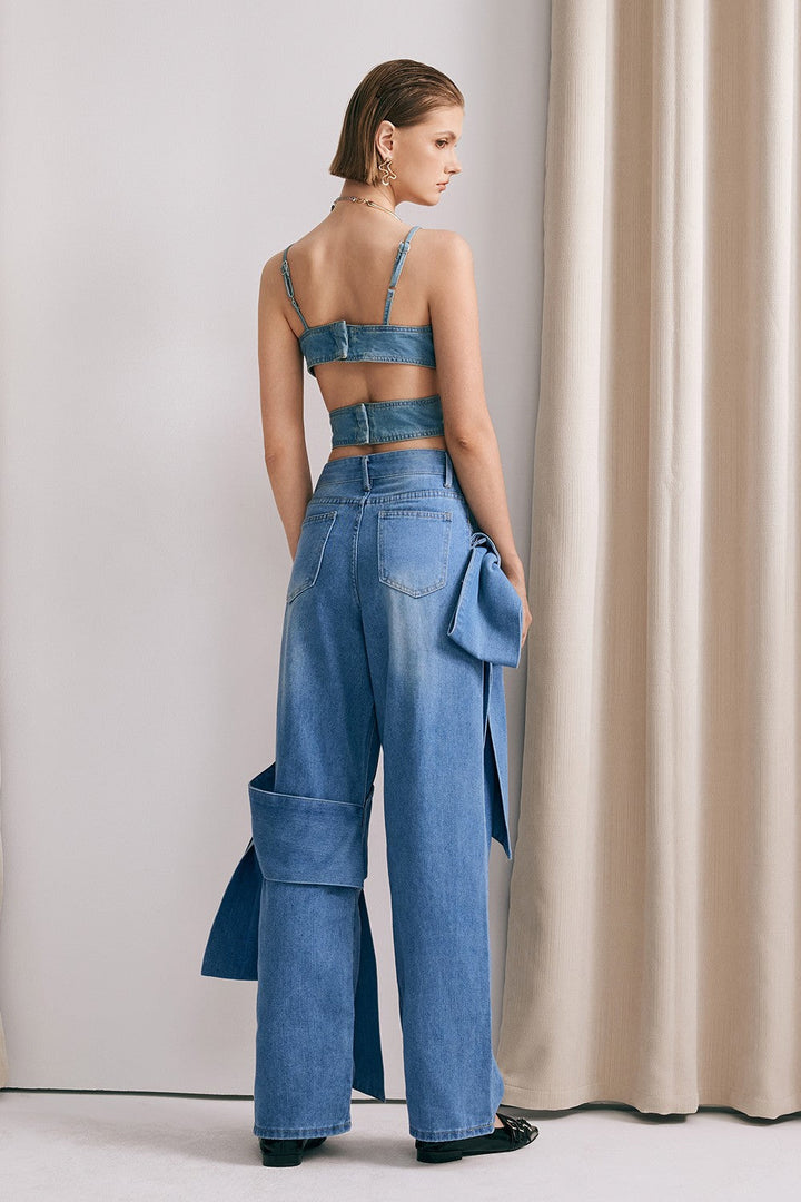 Yüksek Bel Fiyonk Detaylı Jean Pantolon