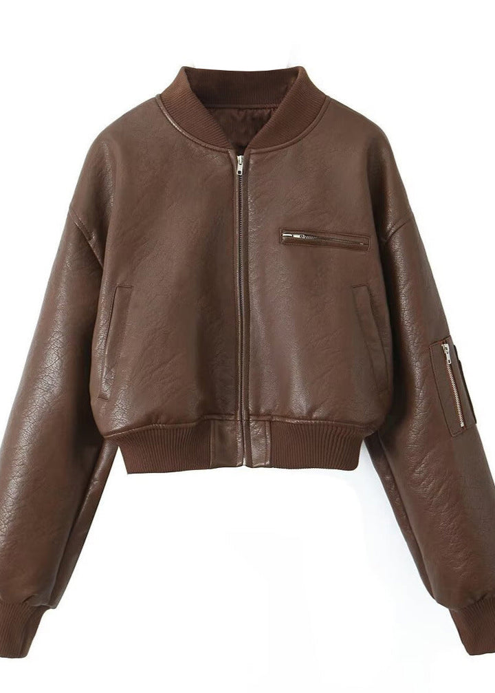 Modern Kısa Yapay Deri Bomber Ceket