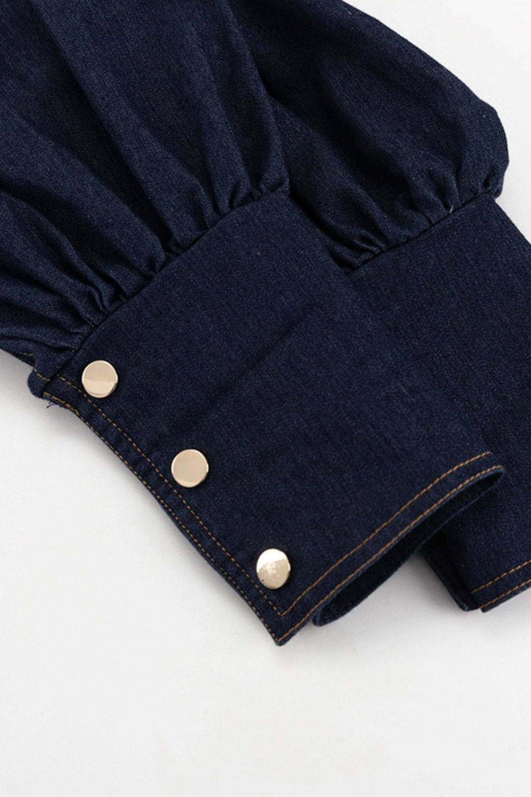 Yüksek Bel Puf Kol Denim Mini Elbise