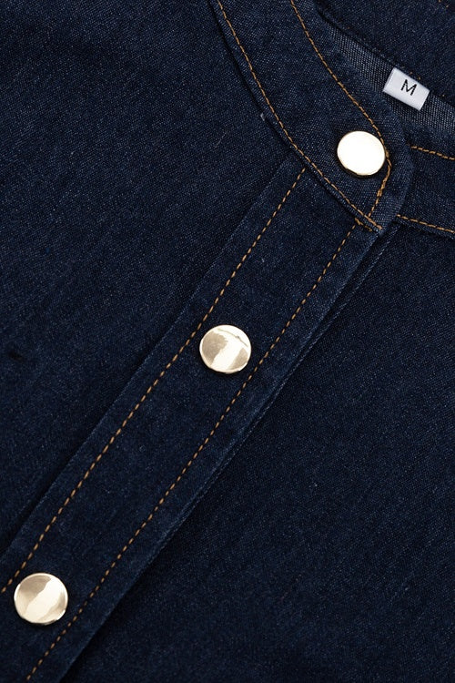 Yüksek Bel Puf Kol Denim Mini Elbise