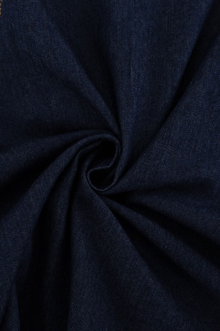 Yüksek Bel Puf Kol Denim Mini Elbise