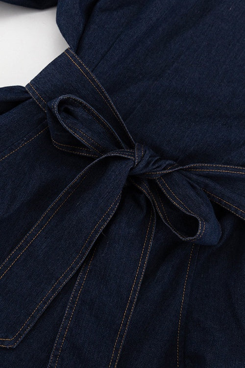 Yüksek Bel Puf Kol Denim Mini Elbise