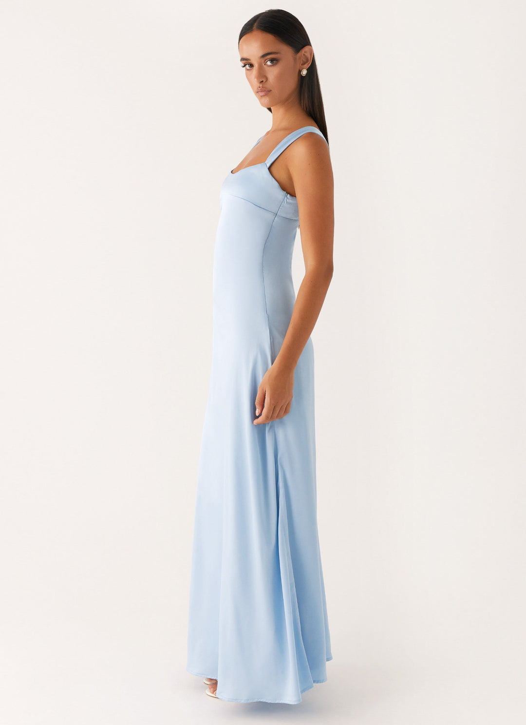 Odette Mavi Saten Maxi Elbise
