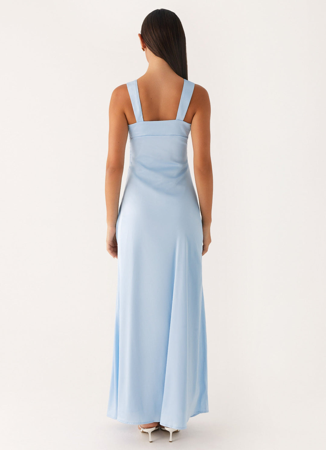Odette Mavi Saten Maxi Elbise
