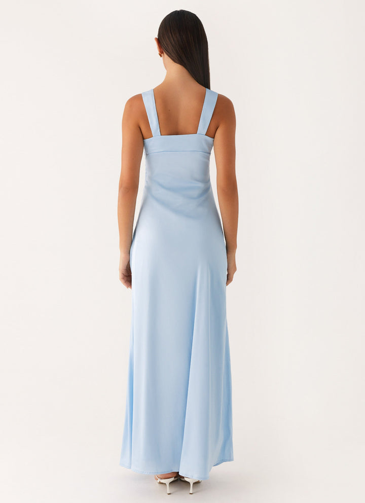Odette Mavi Saten Maxi Elbise