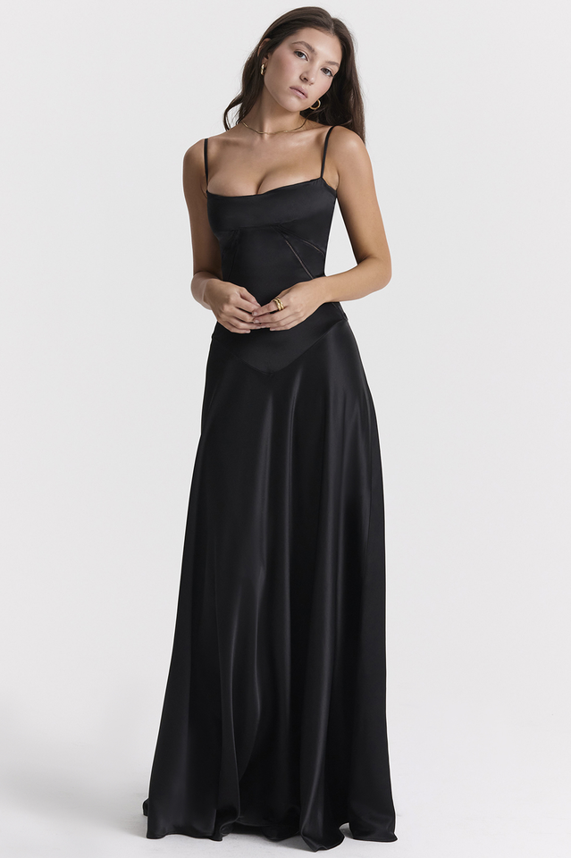 Siyah Dantel Maxi Elbise
