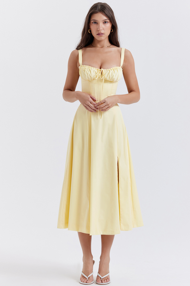 Yüksek Bel Carmen Bustier Midi Elbise