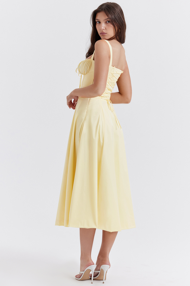 Yüksek Bel Carmen Bustier Midi Elbise