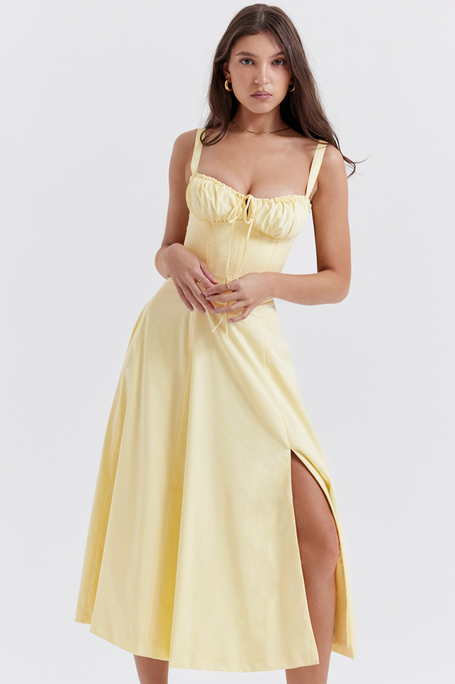 Yüksek Bel Carmen Bustier Midi Elbise