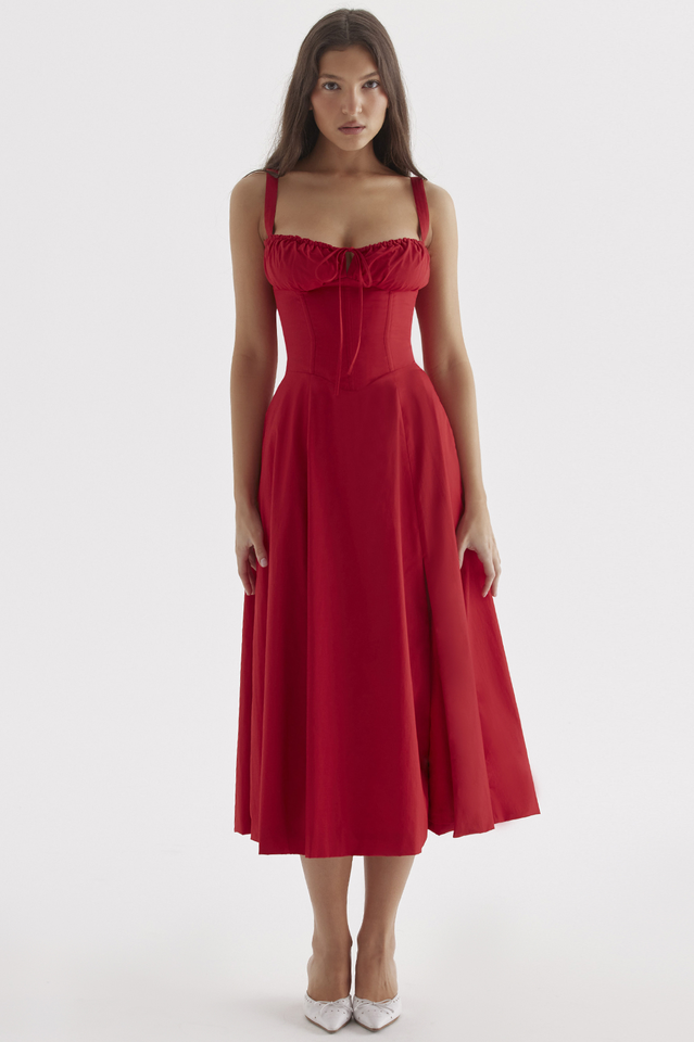 Yüksek Bel Carmen Bustier Midi Elbise