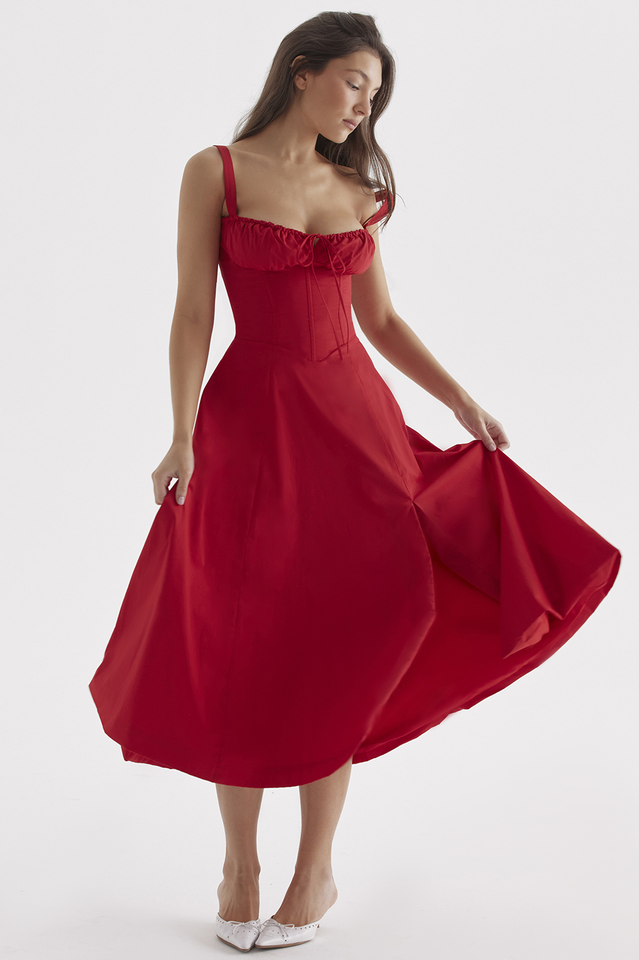 Yüksek Bel Carmen Bustier Midi Elbise