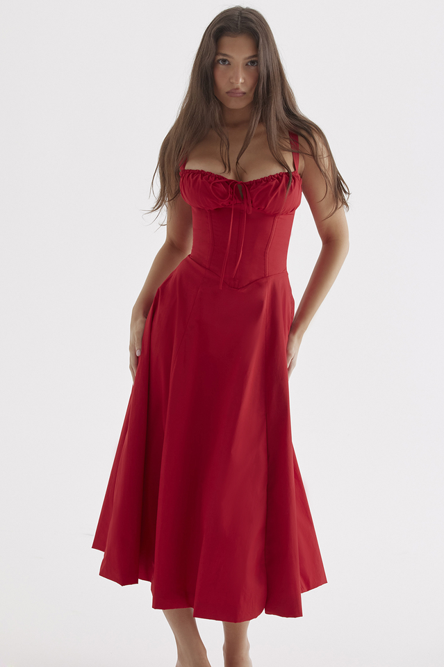 Yüksek Bel Carmen Bustier Midi Elbise