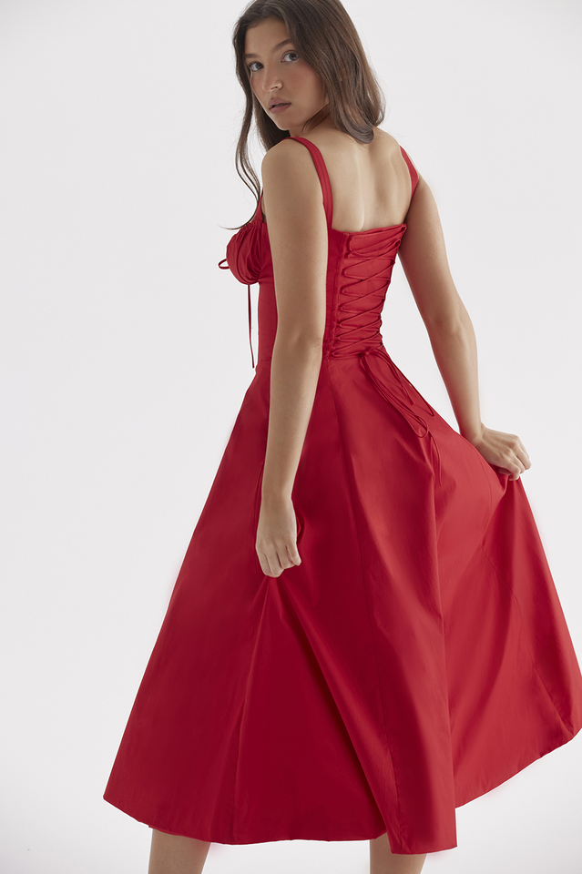 Yüksek Bel Carmen Bustier Midi Elbise