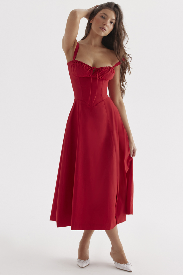 Yüksek Bel Carmen Bustier Midi Elbise