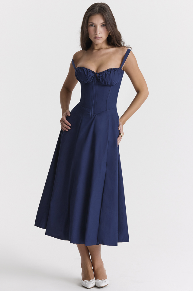 Yüksek Bel Carmen Bustier Midi Elbise