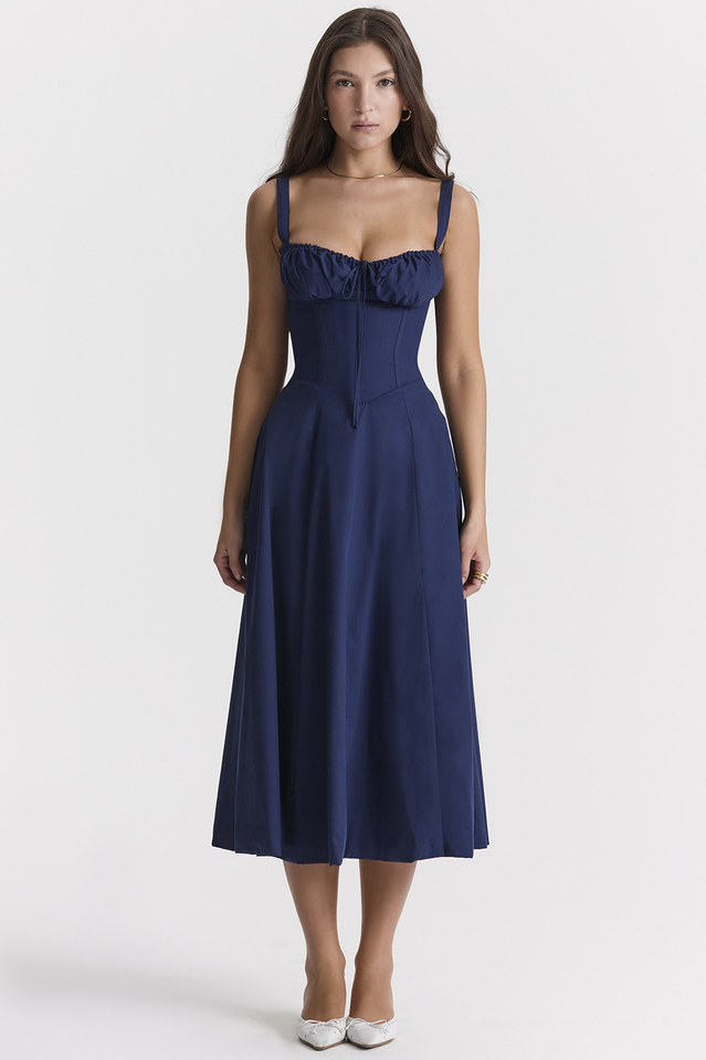 Yüksek Bel Carmen Bustier Midi Elbise