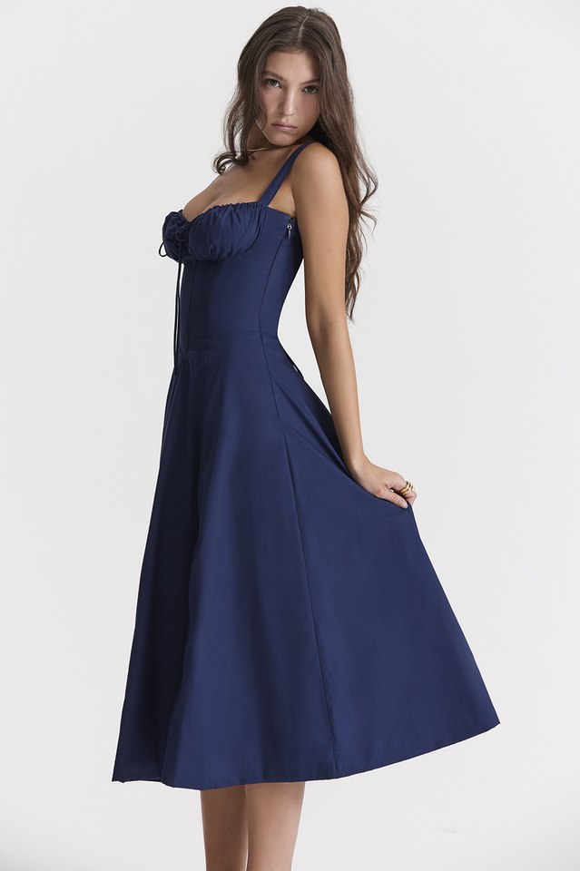 Yüksek Bel Carmen Bustier Midi Elbise