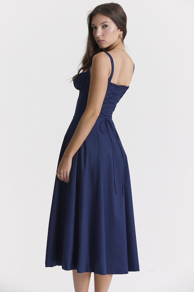 Yüksek Bel Carmen Bustier Midi Elbise