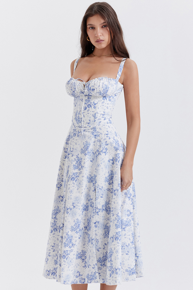 Yüksek Bel Carmen Bustier Midi Elbise