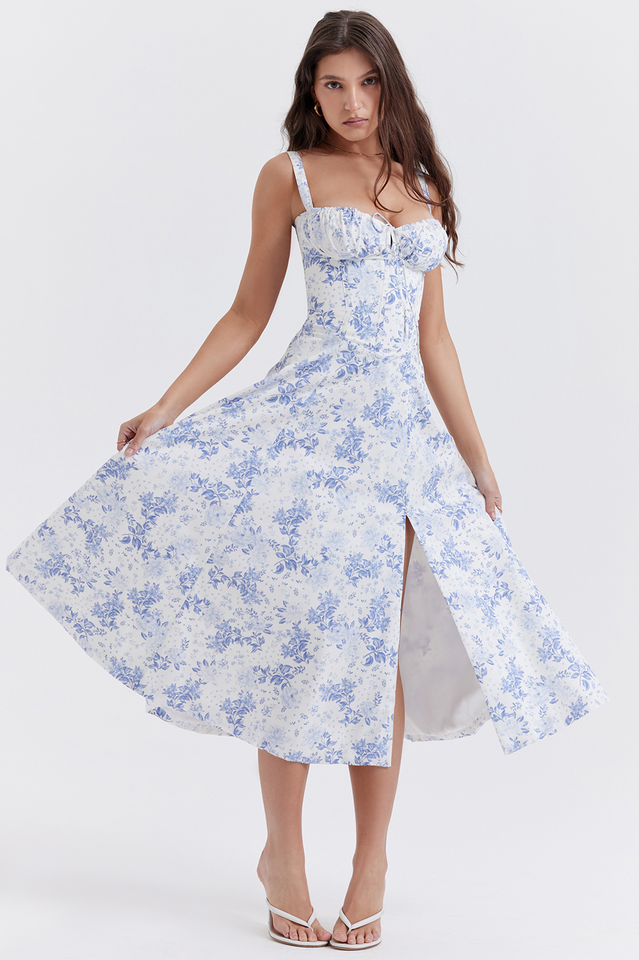 Yüksek Bel Carmen Bustier Midi Elbise