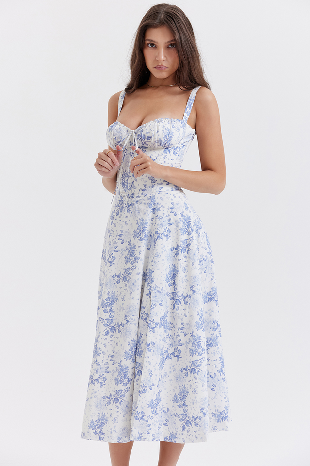 Yüksek Bel Carmen Bustier Midi Elbise