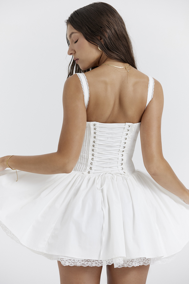 Beyaz Korse Mini Elbise