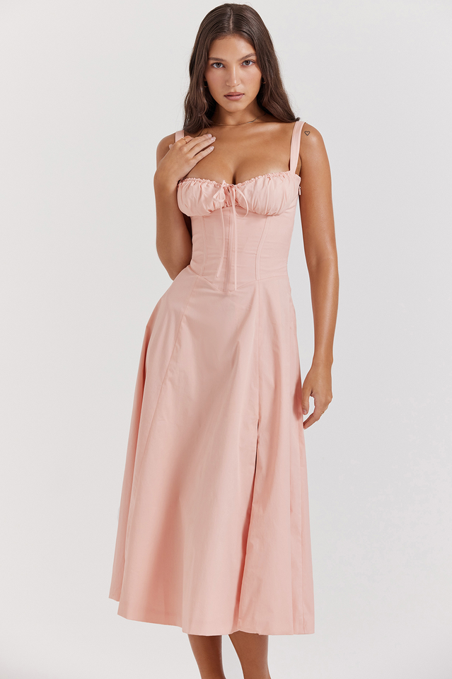 Modern Carmen Pembe Midi Elbise