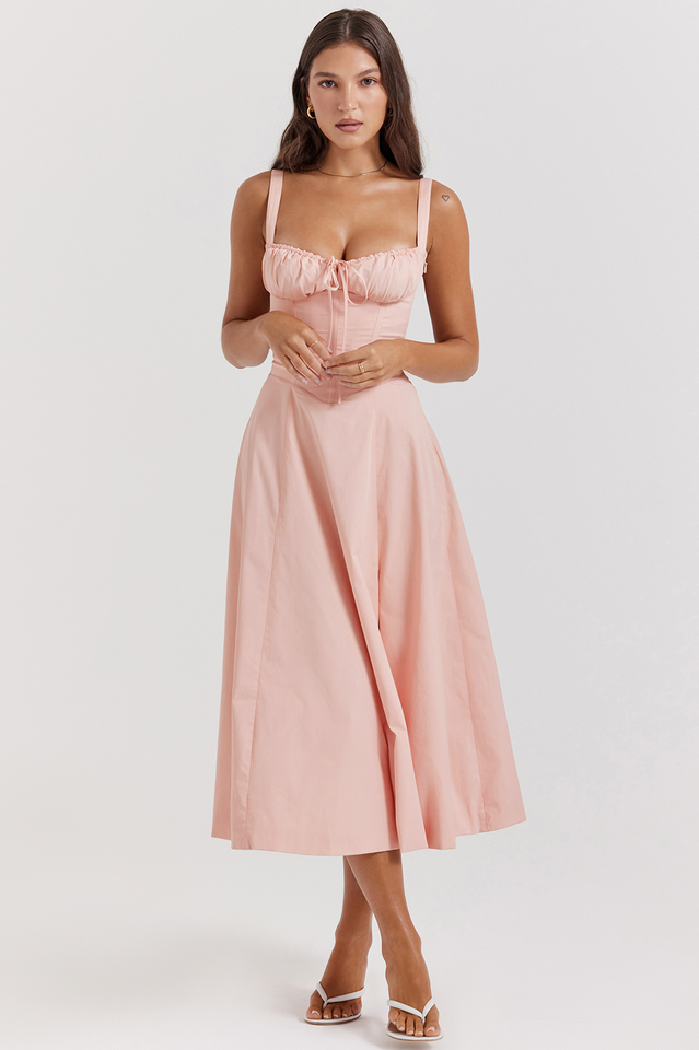 Modern Carmen Pembe Midi Elbise