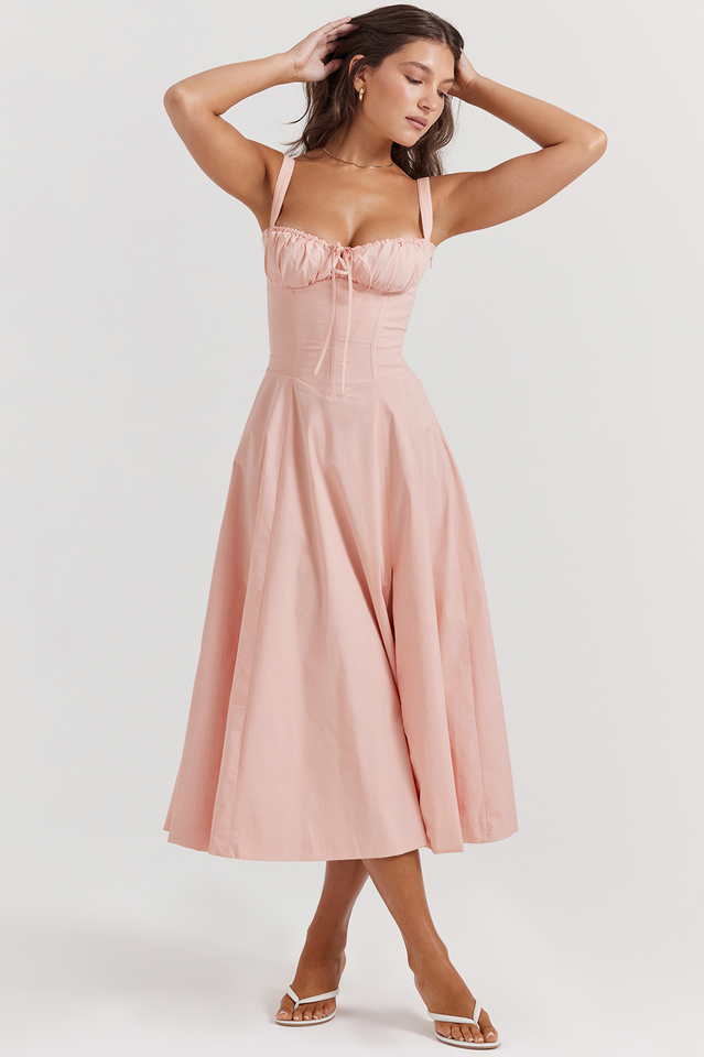 Modern Carmen Pembe Midi Elbise