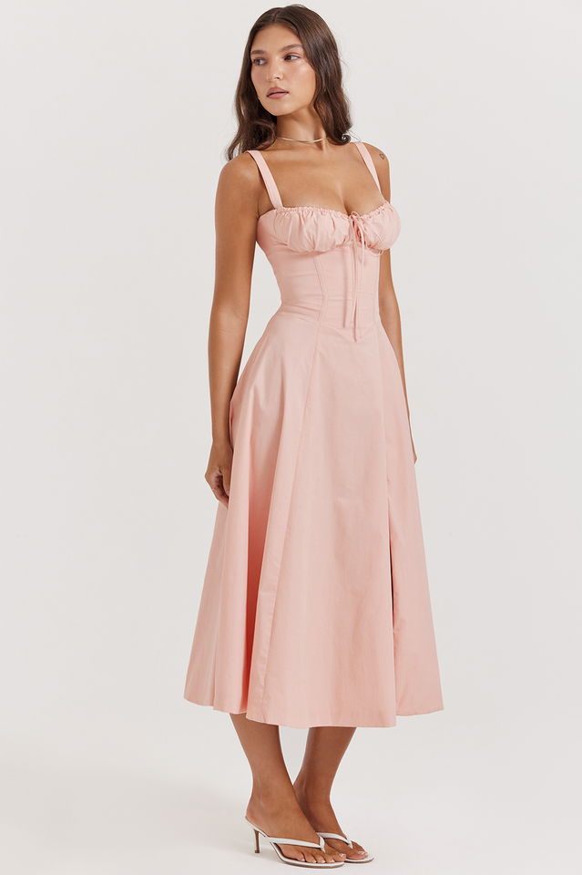 Modern Carmen Pembe Midi Elbise