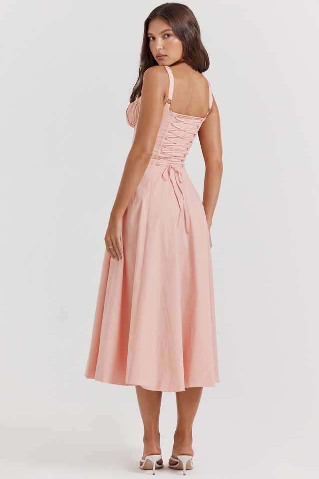 Modern Carmen Pembe Midi Elbise